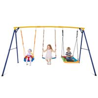 costway juego de columpios carga 300 kg estructura de metal de carbono con cinturon plataforma asiento de columpio y cuerdas ajustables amarillo