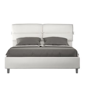 Cama Con Somier Acolchada 160x200 Cuero Sintético Blanco Nandy