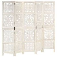 biombo separador de ambientes 5 paneles 200 x 165 cm mdf y madera de mango blanco dec030941