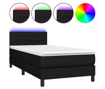 Cama box spring colchón y luces led tela negro 90x190 cm rayas horizontales