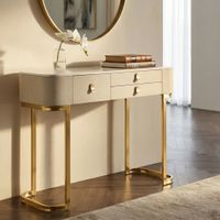 consola con 3 cajones de madera y tela beige cm 100x40x80