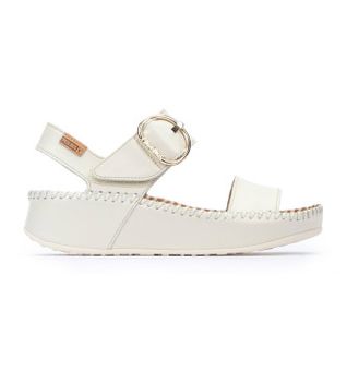 Pikolinos para mujer. W1C-0709 Sandalias de piel Marina blanco -Altura cuña 5cm- (40), 3 a 5cm, Hebilla, Casual, Clásico