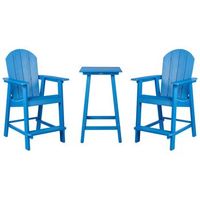conjunto de balcon mesa alta y sillas jardin azul adirondack