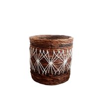 cesta redonda de hojas de platano  marron 16x15 cm