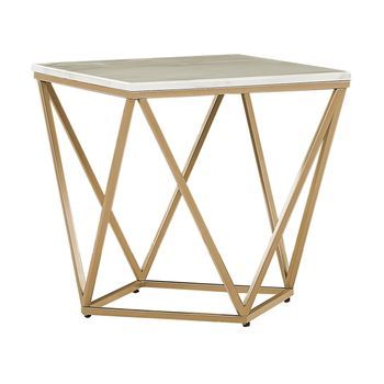 Mesa Auxiliar Beige Dorado 50 X 50 Cm Mdf Efecto Mármol Jaula Glamour Malibu