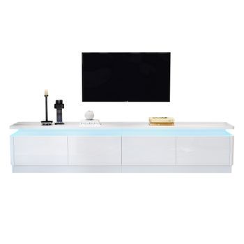 Mueble De Tv De 180 Cm - Mueble De Salón Con Led - Alto Brillo - Tv De 80 Pulgadas - Blanco