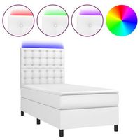 cama box spring y colchon led cuero sintetico blanco 90x190 cm vidaxl