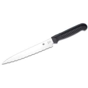 Spyderco STE-K04SBK Cuchillo Utilitario de Cocina de hoja dentada SpyderEdge de acero MBS-26 de 16.5 cm de largo con Mango de polipropileno de color Negro