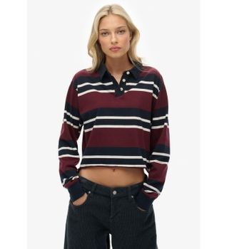 Superdry para mujer. W6012175A Polo Stripe Rugby burdeos (XS), Casual, Algodón, Manga larga