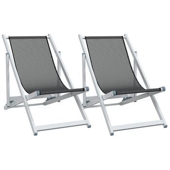 Pack 2 Uds Sillón De Playa| Sillas De Playa Plegables Aluminio Y Textilene Gris