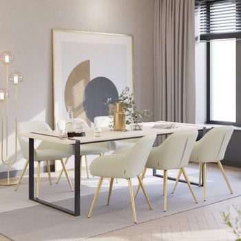 6 sillas de comedor con diseño de pana 58 x 62 x 82 cm crema/oro