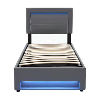 Cama Con Canapé De Piel Sintética De 90x200cm Con Led Con Puertos De Carga (por Cable E Inalámbrico) Gris