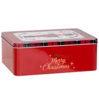 caja navidena de acero con estampado de tartan y cascanueces multicolor