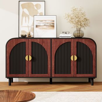 Aparador - Mueble Para Comedor - Mdf Y Tablero De Partículas - Negro Y Nogal (150x40x80cm)