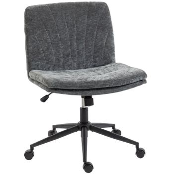 Homcom Silla De Oficina Piernas Cruzadas Con Asiento Ancho Y Ruedas Gris