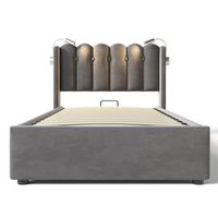 cama con canape tapizada con led y puertos de carga usb 90x200cm tela de terciopelo con somier gris