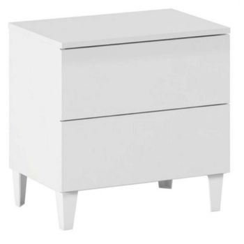 Mesita De Noche Vera De 2 Cajones Color Blanco Brillo, 50 Cm (ancho) 34 Cm (profundo) 49 Cm (altura)