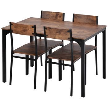 Set Mesa De Comedor Y 4 Sillas Mdf Y Acero Urban Meuble Vintage 108x65 Cm - Marrón