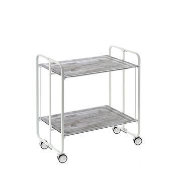 Carrito Auxiliar Con Ruedas  Bauhaus Armazón Blanco 2 Bandejas Pino Envejecido