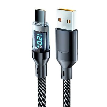 Cable USB-A de 120W a Tipo C con pantalla digital carga rápida y transmisión de datos, núcleo de cobre, longitud de 1M/2