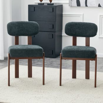 Set de 2 sillas de comedor en lino negro, respaldo curvado