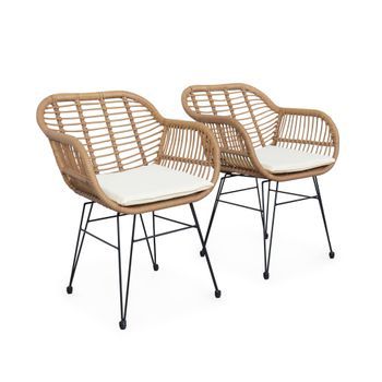 Sillón De Resina De Bambú Y Efecto Metálico, Set De 2