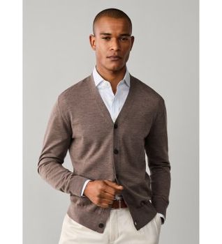 Hackett London para hombre. HM7000206 Cárdigan Ess Merino taupe (M), Casual, Lana, Clásico