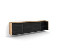 mueble tv television muebles de salon almacenaje 207x35x50 cm para tv hasta 80 colgado suspendido estilo moderno negro y roble