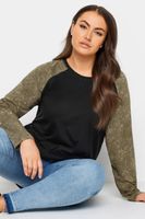yours camiseta negra y caqui de manga larga raglan mujer curvy y tallas grandes yours