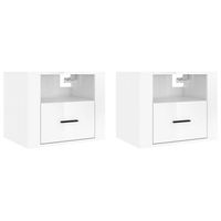 pack 2 uds mesitas de noche  mesa auxiliar  mesilla de pared blanco brillante 50x36x40 cm