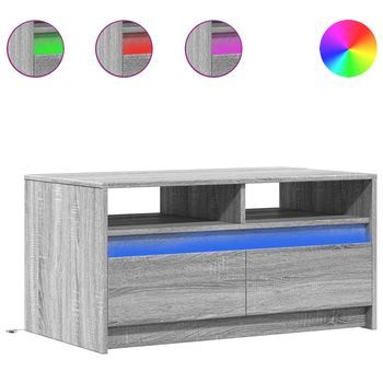 Mesa De Café - Mesa De Centro Con Luces Led Madera De Ingeniería Gris Sonoma