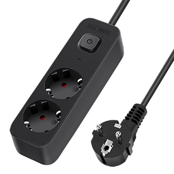 Aigostar Regleta Enchufes， Alargador Enchufe de 2 Enchufes con Interruptor， Cable de 5 Metros， Negro