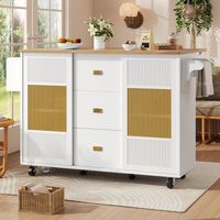 isla de cocina de 120x7345x90cm extensible con espacio para toallas especias y estantes color blanco