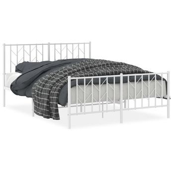 Estructura Cama Sin Colchón Con Estribo Metal Blanco 135x190 Cm Vidaxl