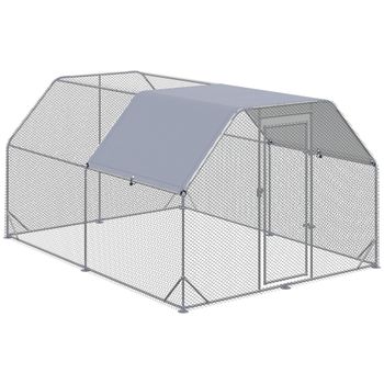 PawHut Gallinero Exterior Grande 2,8x3,8x1,95 m de 2 Habitaciones Cubierta de Tela Oxford Anti-UV Plata   Aosom España
