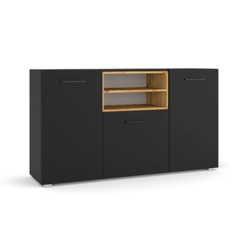 Bufé 3 puertas paneles laminados negro y madera