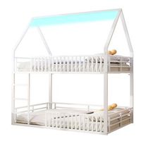 litera tipo casa 140x200 cama alta con luces led barandilla de seguridad metal blanco