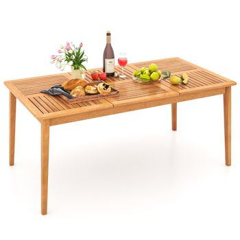 Costway Mesa de Comedor Exterior para 6 Personas 170 x 90 x 75,5 cm de Madera de Acacia con Agujero para Sombrilla de 5 cm Natural