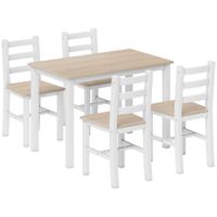 homcom conjunto de comedor de 5 piezas para 4 personas mesa y sillas de estilo rustico de madera maciza natural y blanco   aosom espana