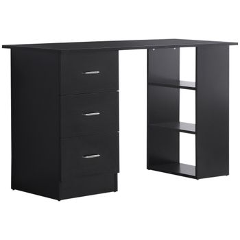 HOMCOM Escritorio de Computadora Mueble de Oficina 3 cajones deslizantes + 3 estantes Gran Escritorio 120x49x72 cm MDF Negro   Aosom España