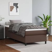 estructura de cama box spring cuero sintetico marron 90x190 cm