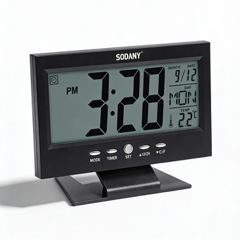 SODANY Reloj Despertador Digital Pantalla LCD Control por Voz Luz de Fondo Temperatura Calendario a Pilas para Dormitorio