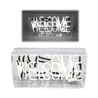 letrero neon welcome autentico blanco en caja metacrilato espejo para decoracion de