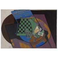 legendarte - cuadro lienzo impresion digital - tablero de damas y cartas - juan gris - decoracion pared cm 50x70