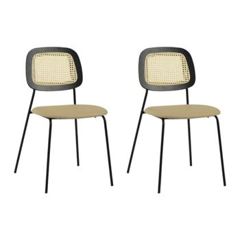 2 sillas de comedor de polipiel con respaldo caña beige