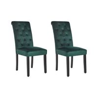 conjunto de 2 sillas de comedor tapizadas en terciopelo verde boton capitone glam diseno moderno patas de madera negras velva