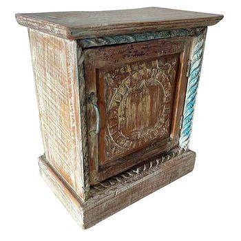Mesita De Madera Acabado Artesanal Marrón 49x30x54h Cm