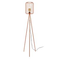 lampara de pie tripode metal cobre pantalla cobre