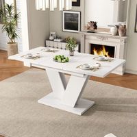 mesa de comedor extensible - mdf - patas en forma de v - blanco