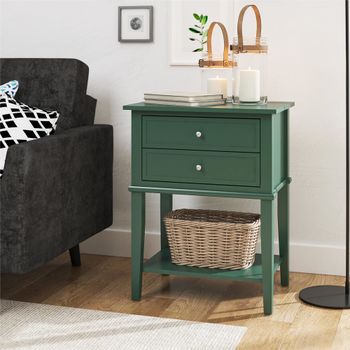 Mesa auxiliar con 2 cajones en efecto de madera verde oscuro